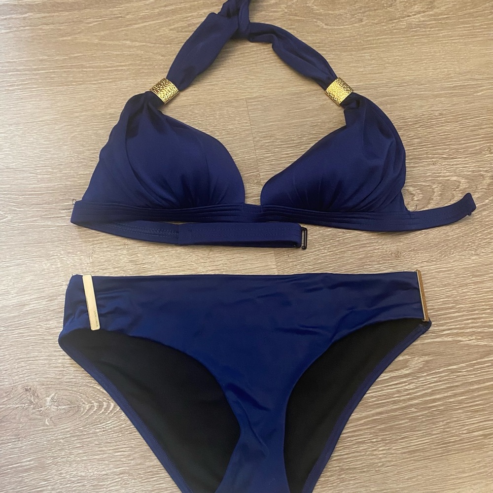 Victoria's Secret Deep Blue Bikini with Gold Accents